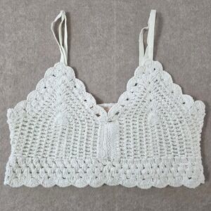BOG Collective Crochet Crop Top Knit Bralette Sz M Boho Festival Cottage Beach